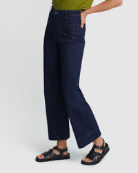 ALEXA PATCH POCKET WIDE LEG JEANS WOMENS PANTS