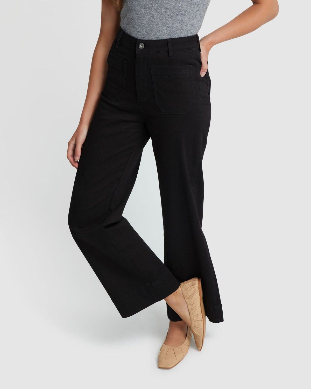 ALEXA PATCH POCKET WIDE LEG JEANS WOMENS PANTS