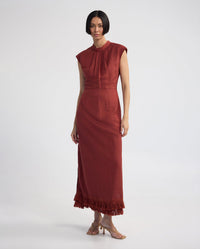 Ingrid Fringe Trim Linen Blend Dress WOMENS DRESSES