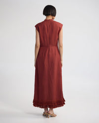 Ingrid Fringe Trim Linen Blend Dress WOMENS DRESSES