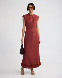 Ingrid Fringe Trim Linen Blend Dress WOMENS DRESSES