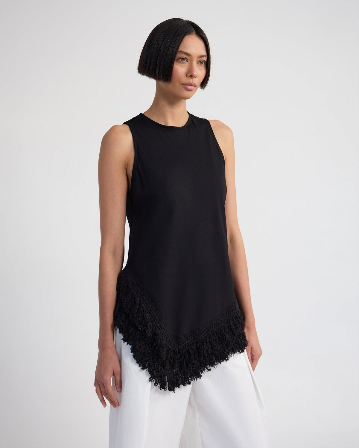 Eloise Fringe Trim Linen Blend Top WOMENS TOPS
