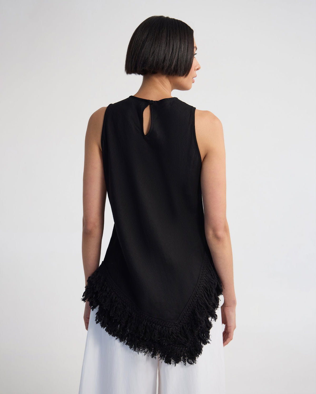 Eloise Fringe Trim Linen Blend Top WOMENS TOPS