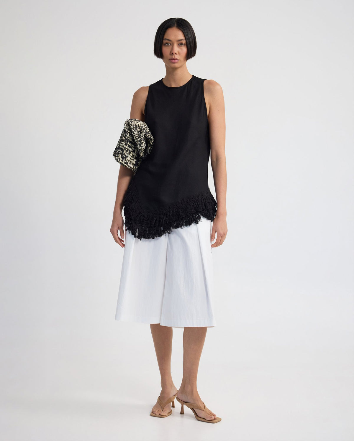 Eloise Fringe Trim Linen Blend Top WOMENS TOPS