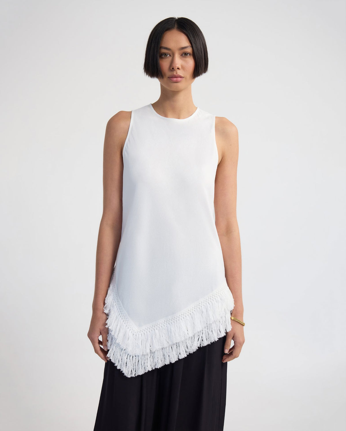 Eloise Fringe Trim Linen Blend Top WOMENS TOPS