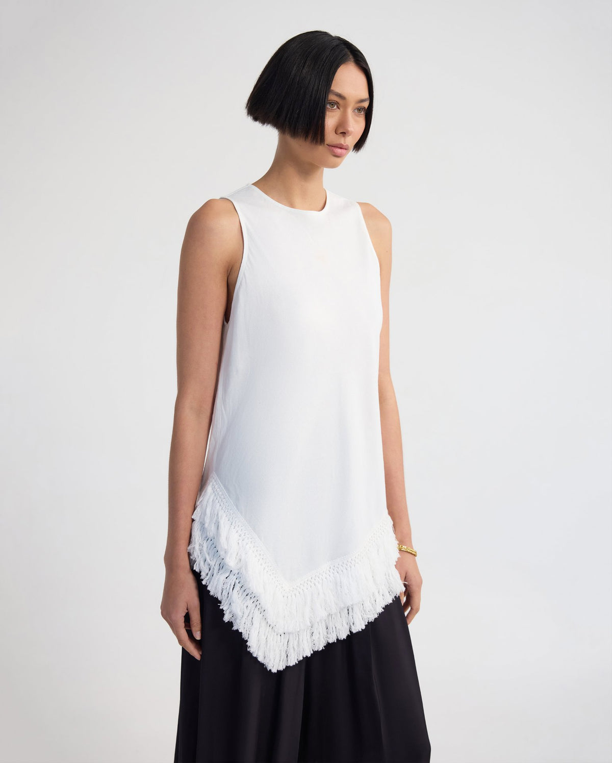 Eloise Fringe Trim Linen Blend Top WOMENS TOPS