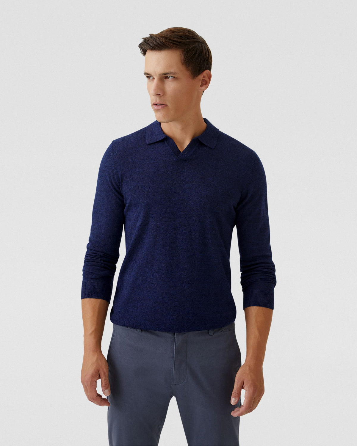 BLAIR V-NECK MERINO WOOL POLO MENS KNITWEAR