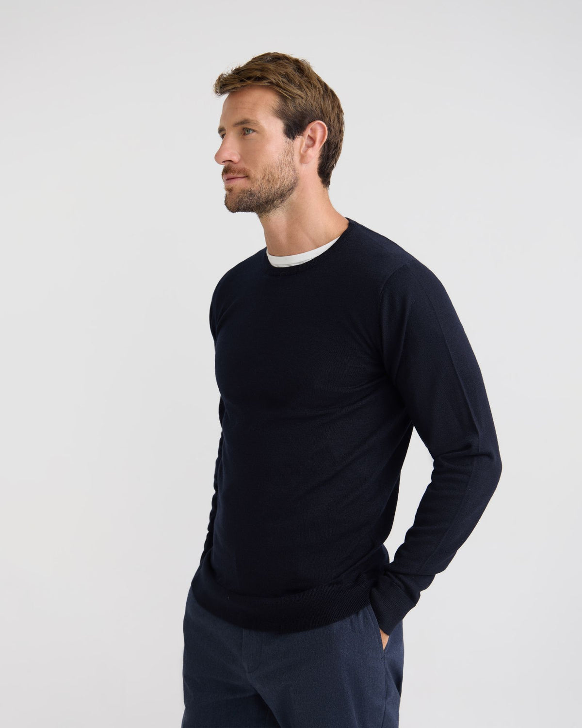 Crew Neck Pure Wool Pullover MENS KNITWEAR