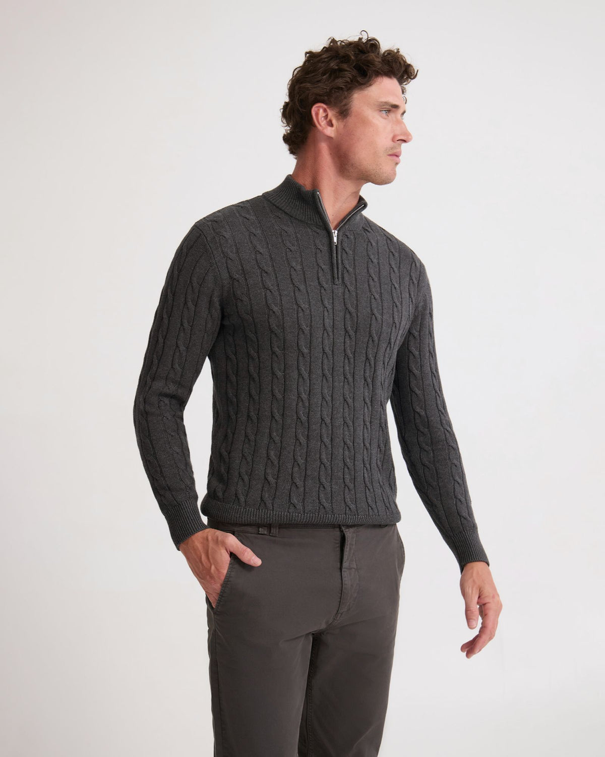Marlon Zip Neck Cable MENS KNITWEAR