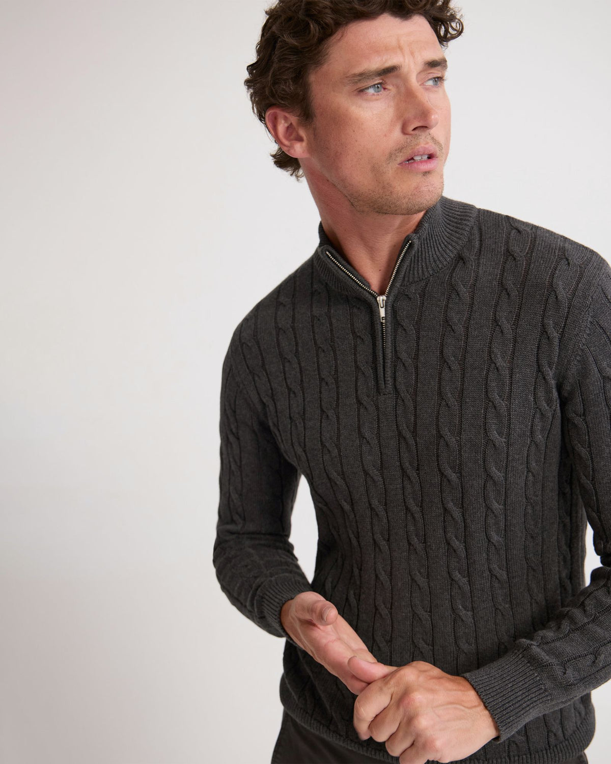 Marlon Zip Neck Cable MENS KNITWEAR