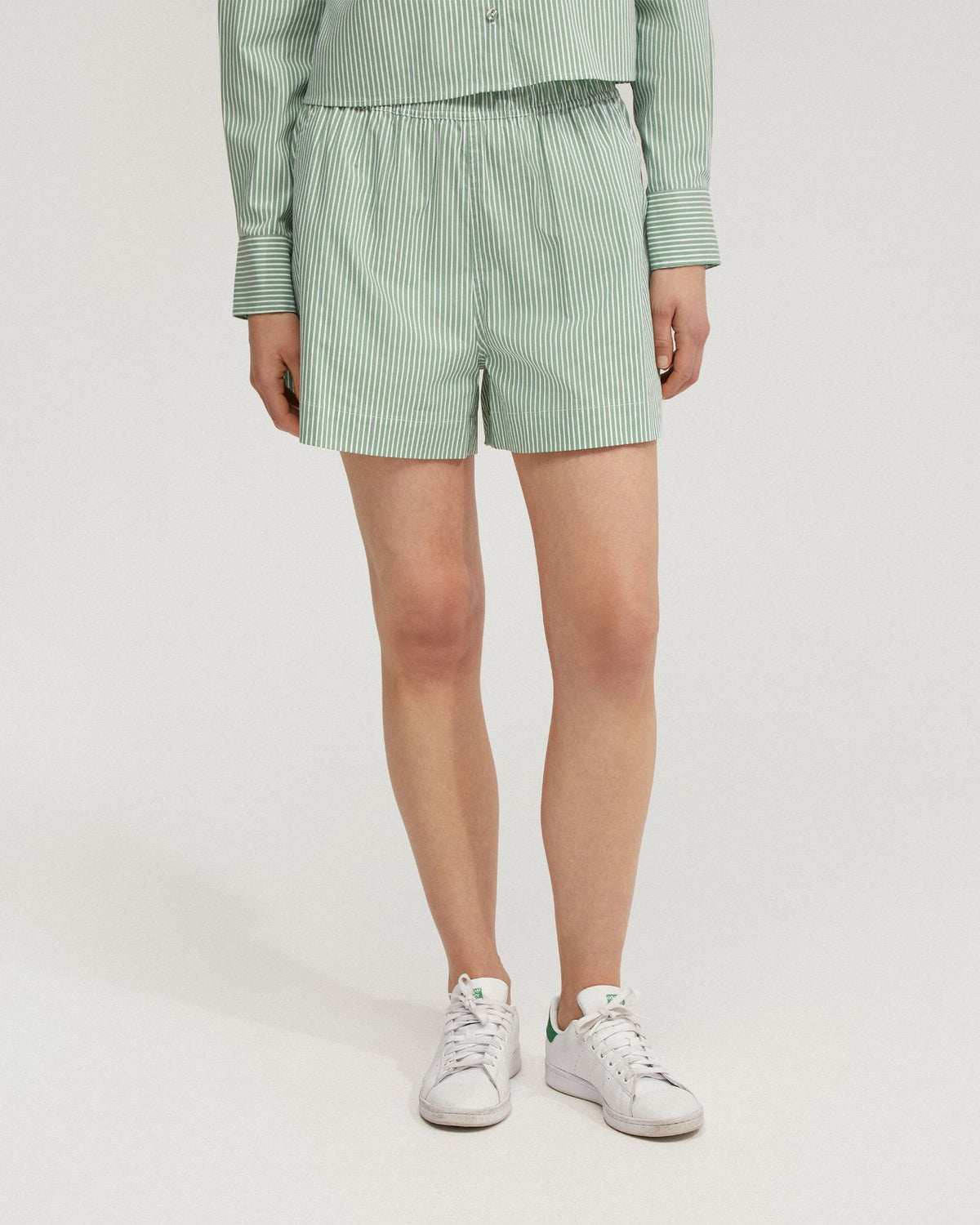 Courtney Striped Shorts – Soft Stretch Cotton, Mid-Rise Fit, Chic