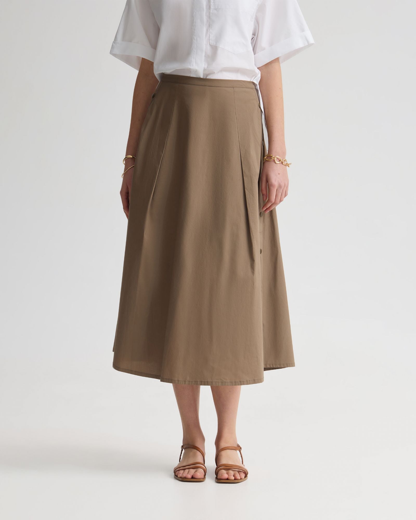 Snap Harlow チノ　ブラウン SKIRT OXFORD COTTON DRY MHL. Midi Shop Oxford – Skirt スカート