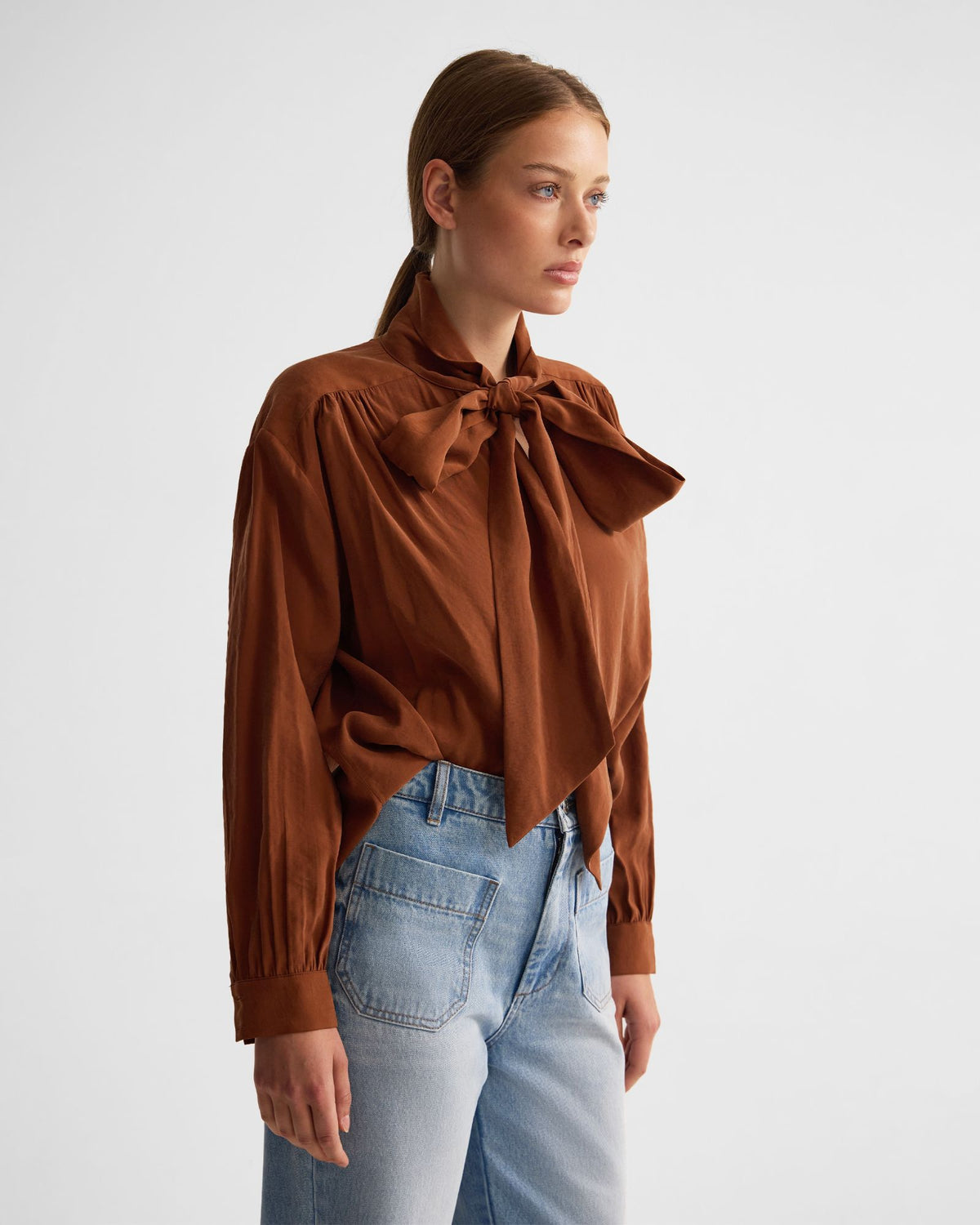 Jenna Rayon Blend Scarf Neck Top WOMENS TOPS
