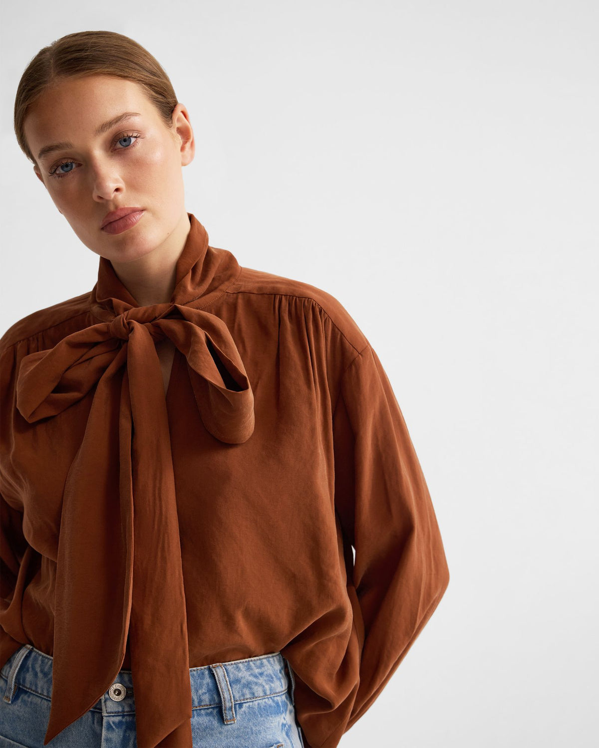 Jenna Rayon Blend Scarf Neck Top WOMENS TOPS