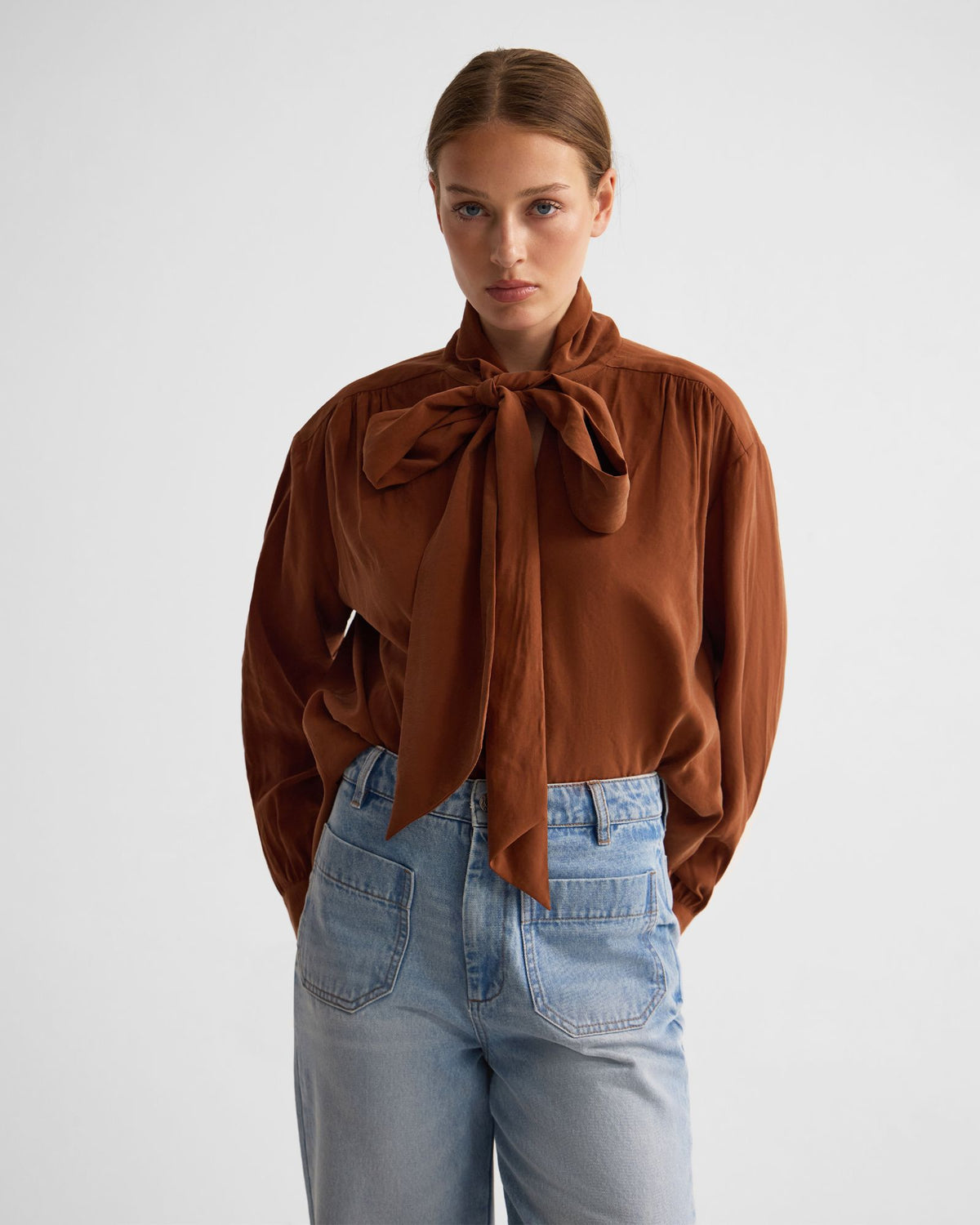 Jenna Rayon Blend Scarf Neck Top WOMENS TOPS