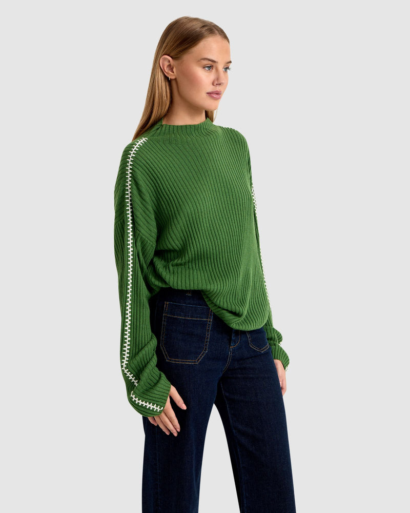 SIERRA KNIT TOP WITH CONTRAST STITCH WOMENS KNITWEAR