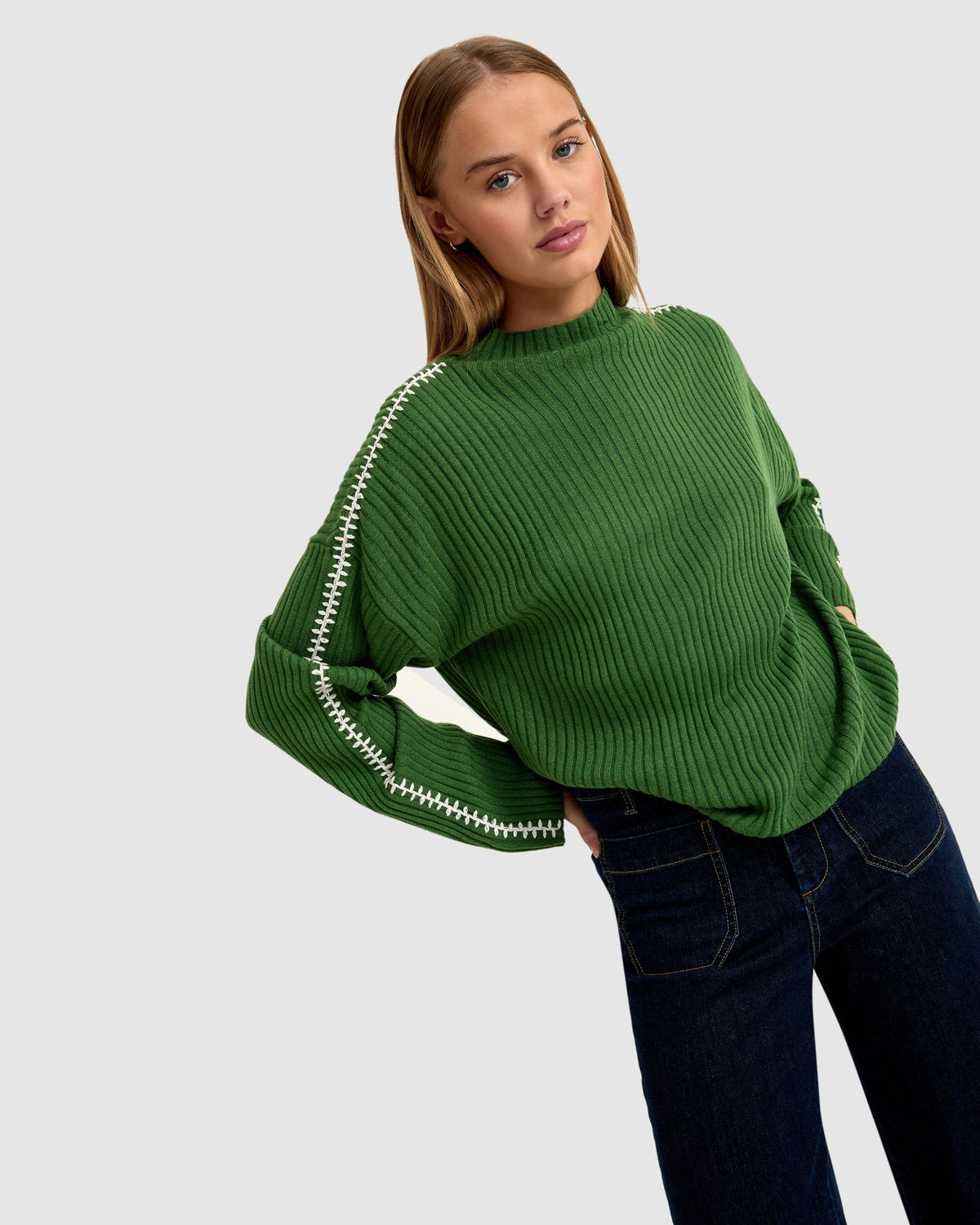 SIERRA KNIT TOP WITH CONTRAST STITCH WOMENS KNITWEAR