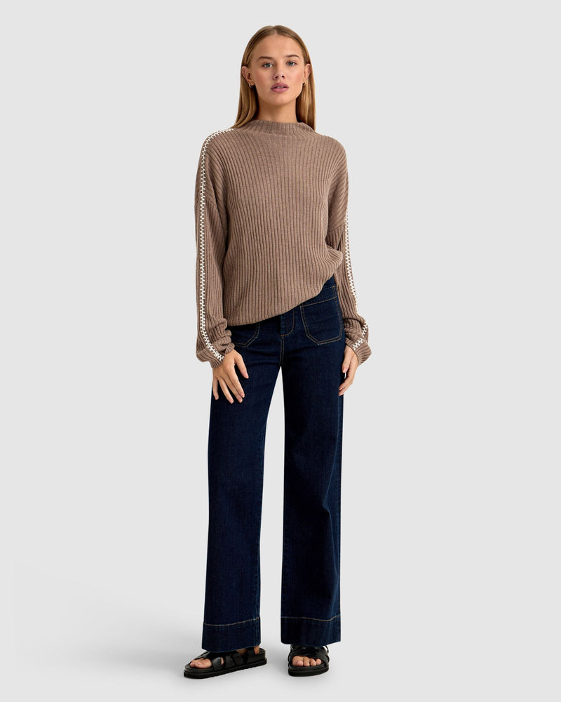 SIERRA KNIT TOP WITH CONTRAST STITCH WOMENS KNITWEAR