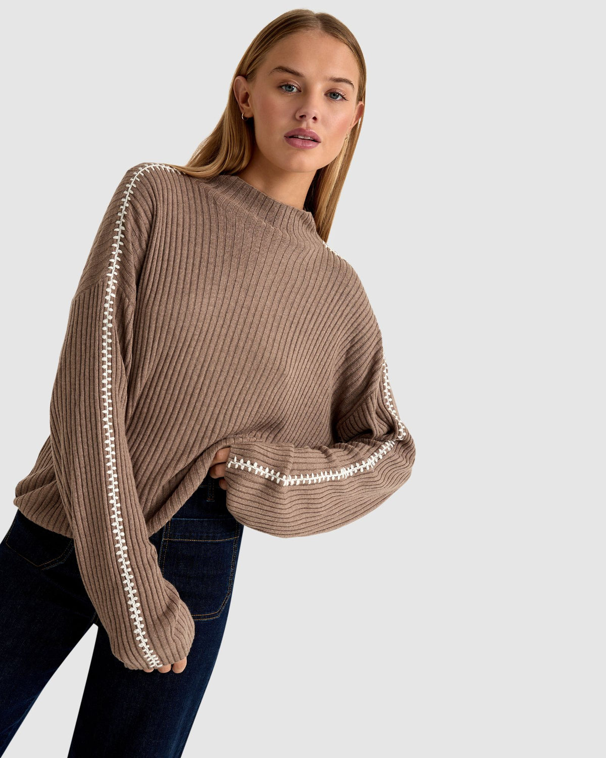 SIERRA KNIT TOP WITH CONTRAST STITCH WOMENS KNITWEAR