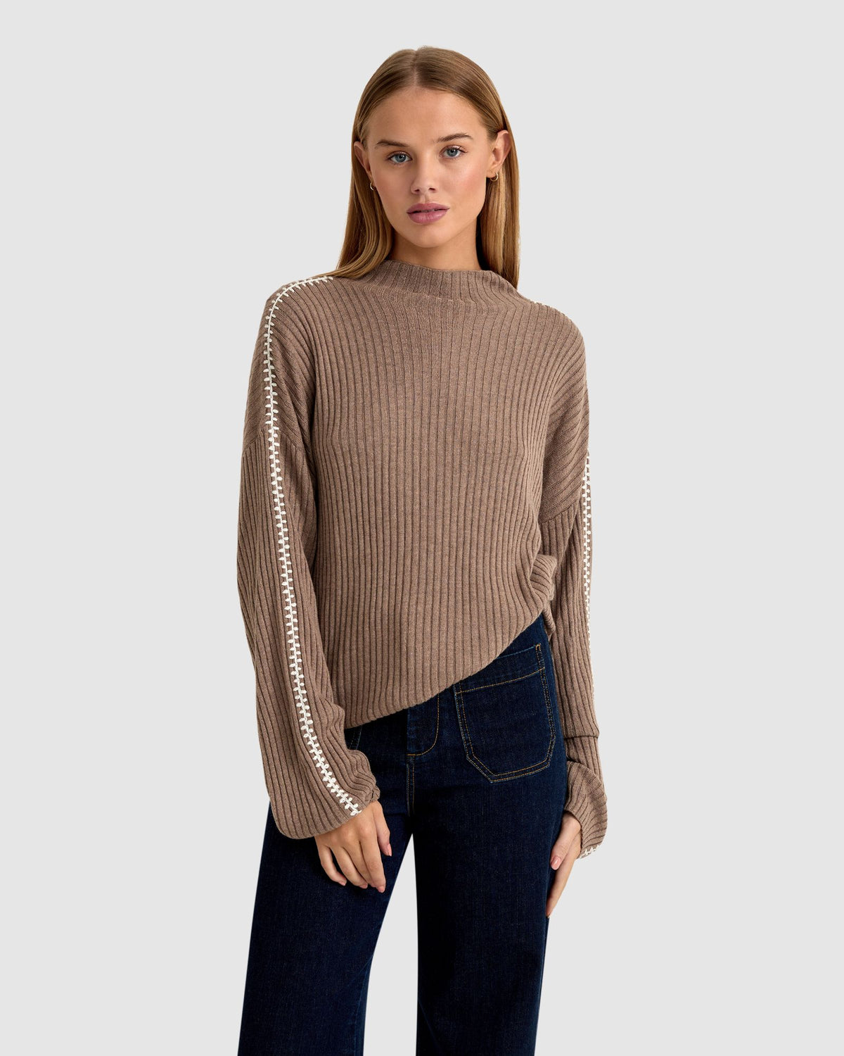 SIERRA KNIT TOP WITH CONTRAST STITCH WOMENS KNITWEAR
