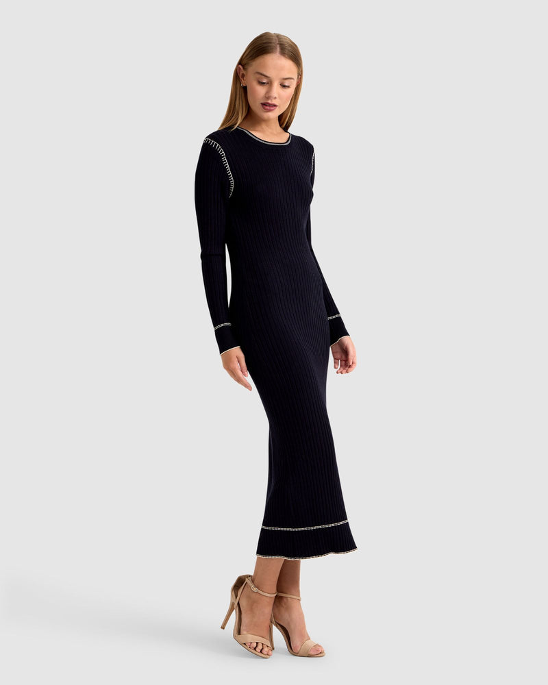 MICHELLE CONTRAST STITCH KNIT DRESS WOMENS DRESSES