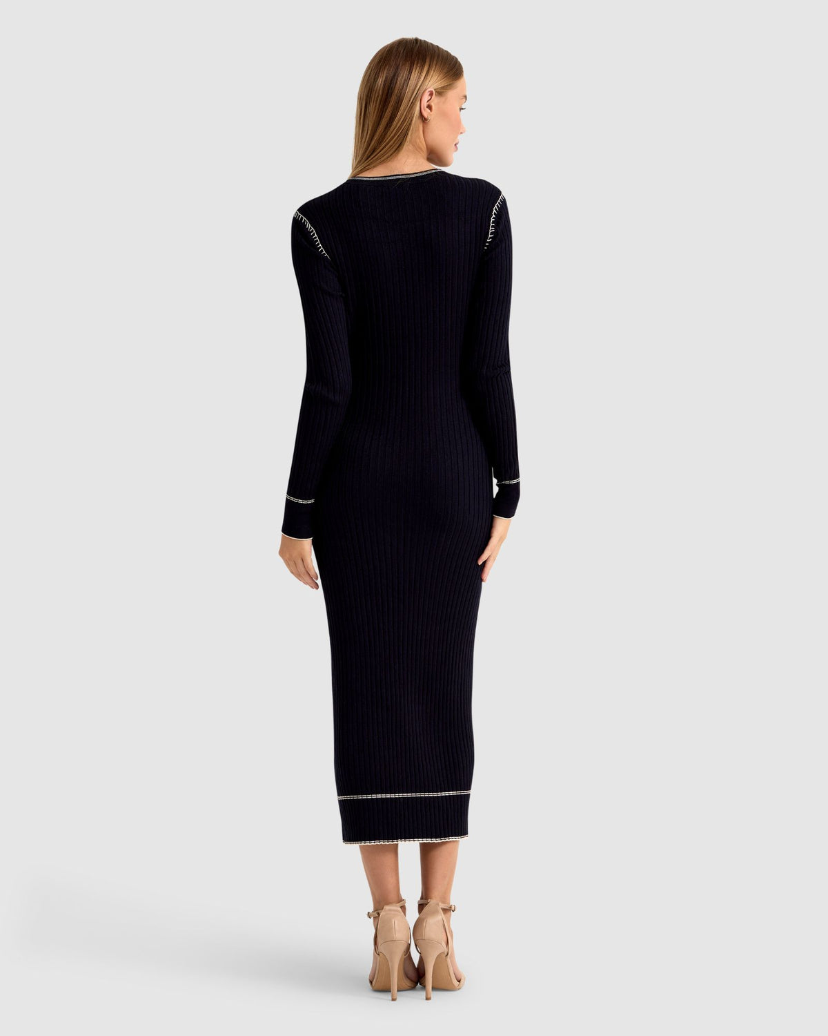 MICHELLE CONTRAST STITCH KNIT DRESS WOMENS DRESSES