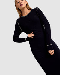 MICHELLE CONTRAST STITCH KNIT DRESS WOMENS DRESSES