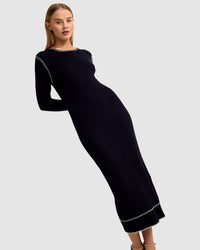 MICHELLE CONTRAST STITCH KNIT DRESS WOMENS DRESSES