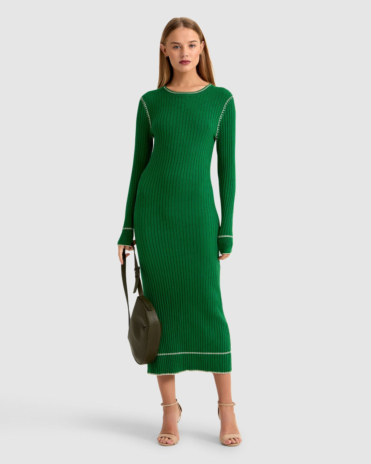 MICHELLE CONTRAST STITCH KNIT DRESS WOMENS DRESSES