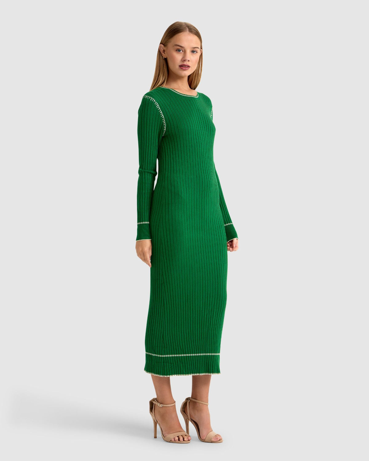 MICHELLE CONTRAST STITCH KNIT DRESS WOMENS DRESSES