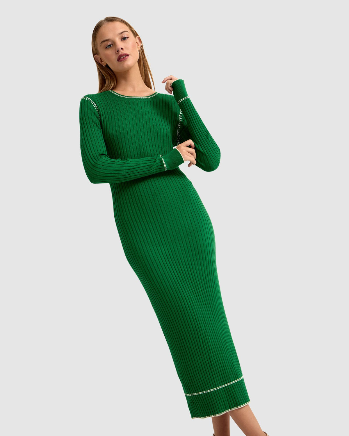 MICHELLE CONTRAST STITCH KNIT DRESS WOMENS DRESSES
