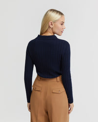 RACHEL CASHMERE BLEND RIB KNIT POLO - AVAILABLE ~ 1-2 weeks WOMENS KNITWEAR