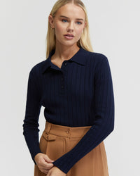 RACHEL CASHMERE BLEND RIB KNIT POLO - AVAILABLE ~ 1-2 weeks WOMENS KNITWEAR