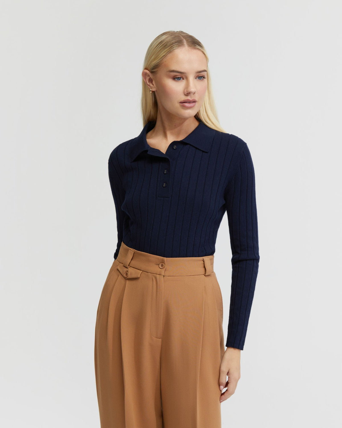 RACHEL CASHMERE BLEND RIB KNIT POLO - AVAILABLE ~ 1-2 weeks WOMENS KNITWEAR