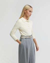 RACHEL CASHMERE BLEND RIB KNIT POLO - AVAILABLE ~ 1-2 weeks WOMENS KNITWEAR