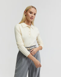 RACHEL CASHMERE BLEND RIB KNIT POLO - AVAILABLE ~ 1-2 weeks WOMENS KNITWEAR
