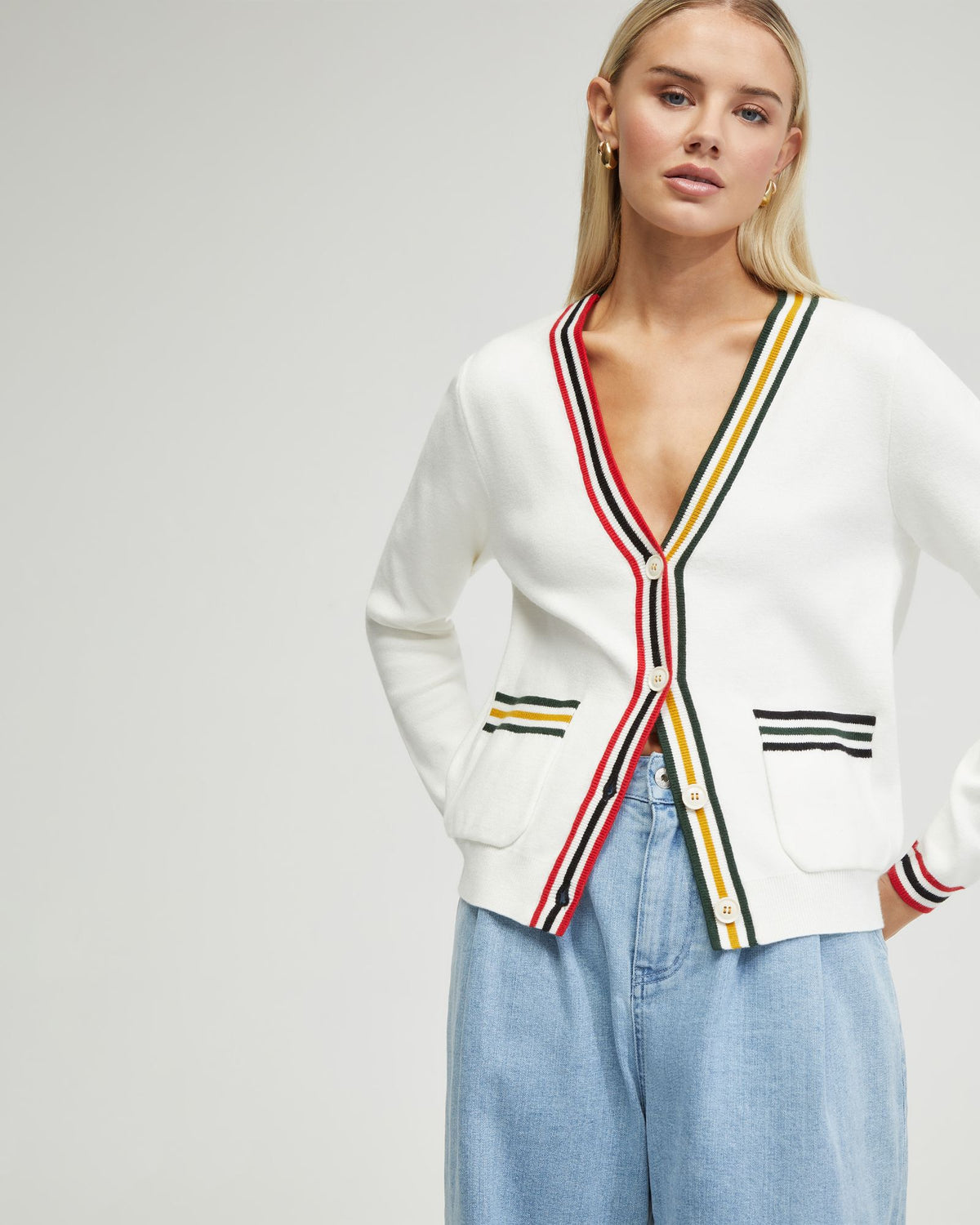SASHA STRIPE TRIM CARDIGAN - AVAILABLE ~ 1-2 weeks WOMENS KNITWEAR