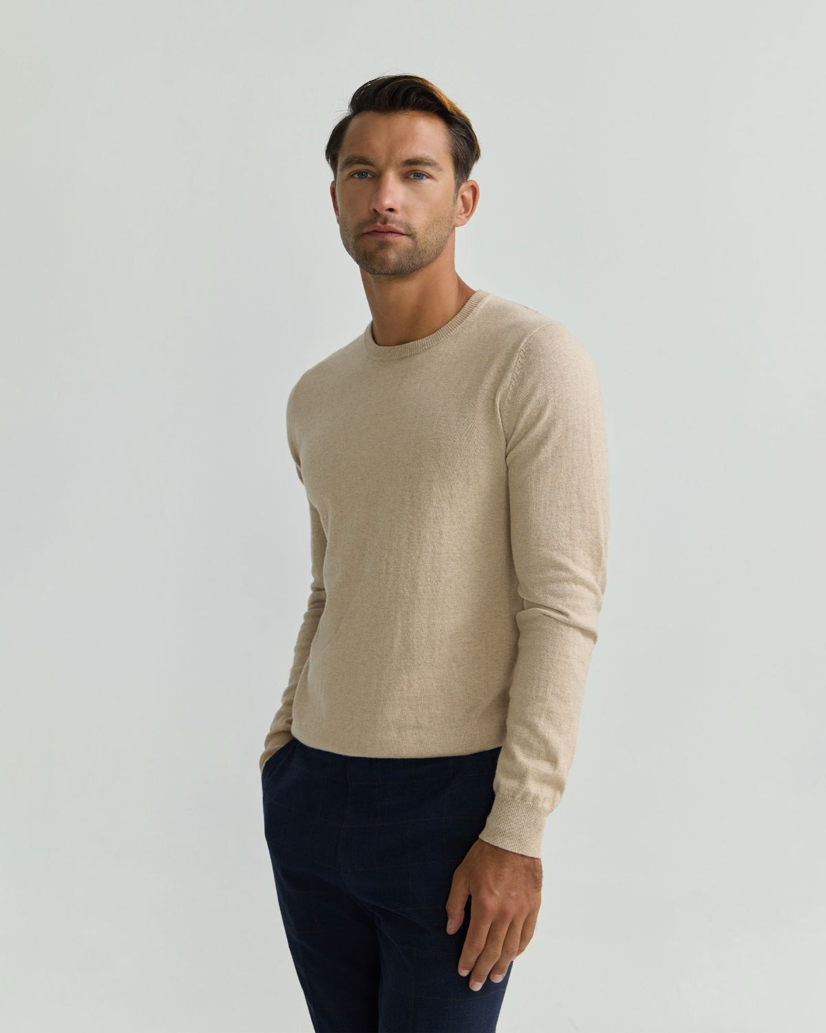 Crew Neck Cotton Cashmere Knit MENS KNITWEAR