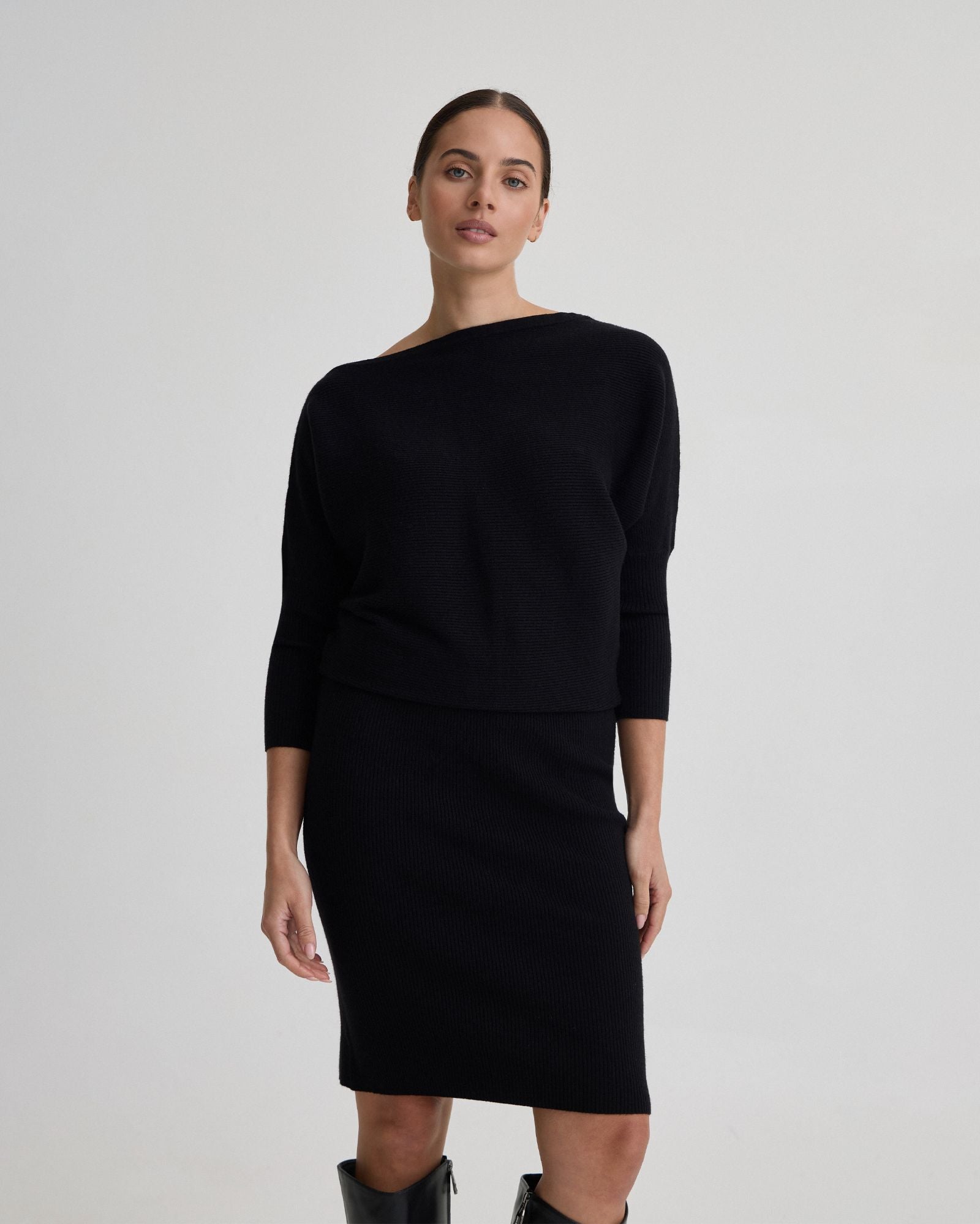 emma fold over knitted dress Off Shoulder Knit – Oxford Shop SCV005258_KH_S