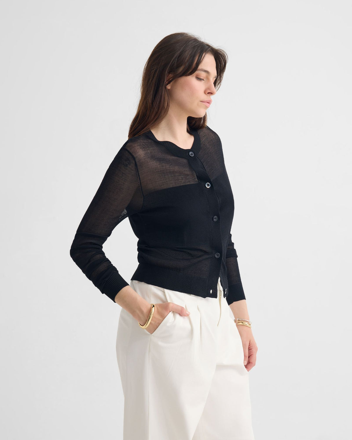 Celina Sheer Panel Cardigan WOMENS KNITWEAR