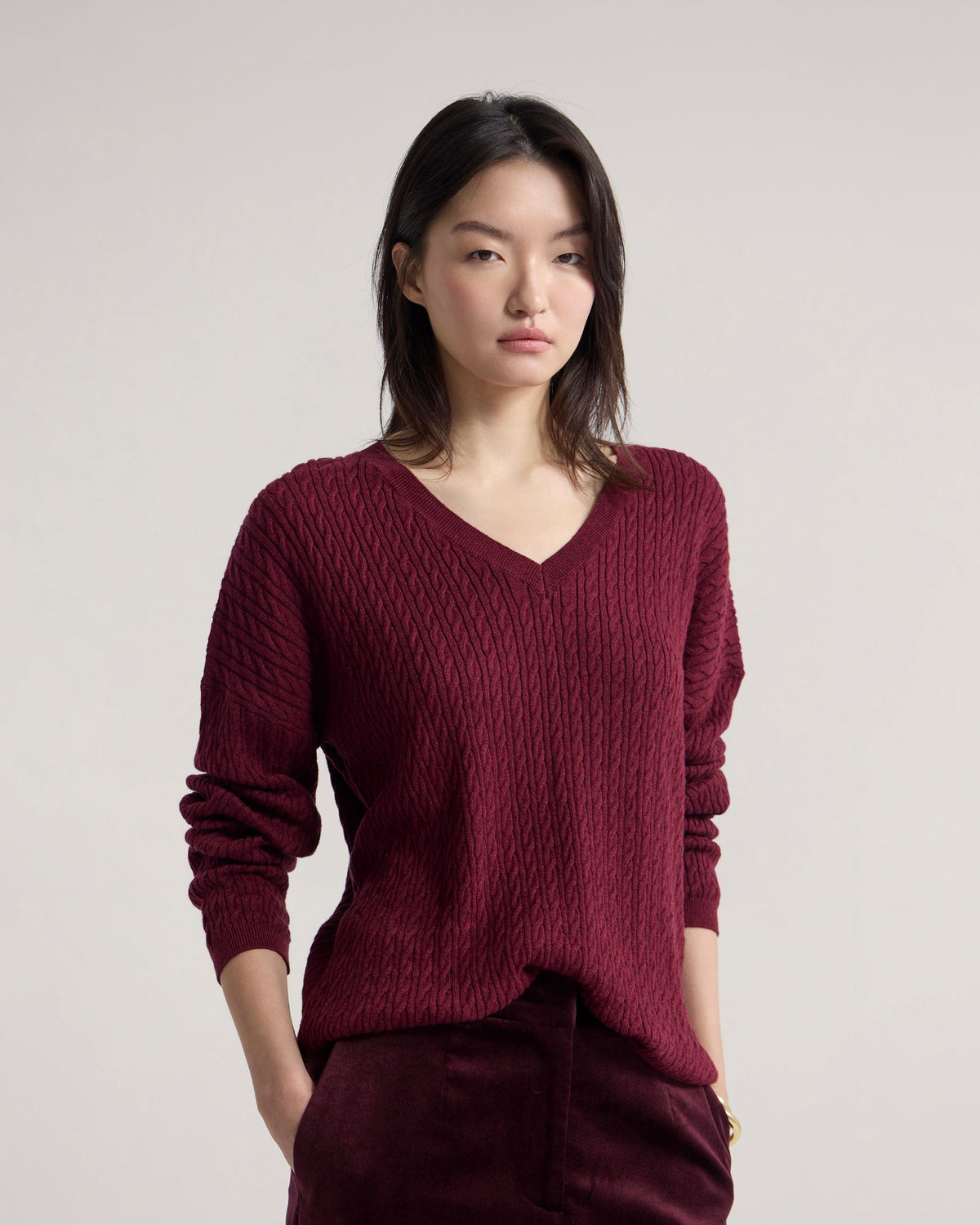 Drew Cable V-Neck Knit WOMENS KNITWEAR