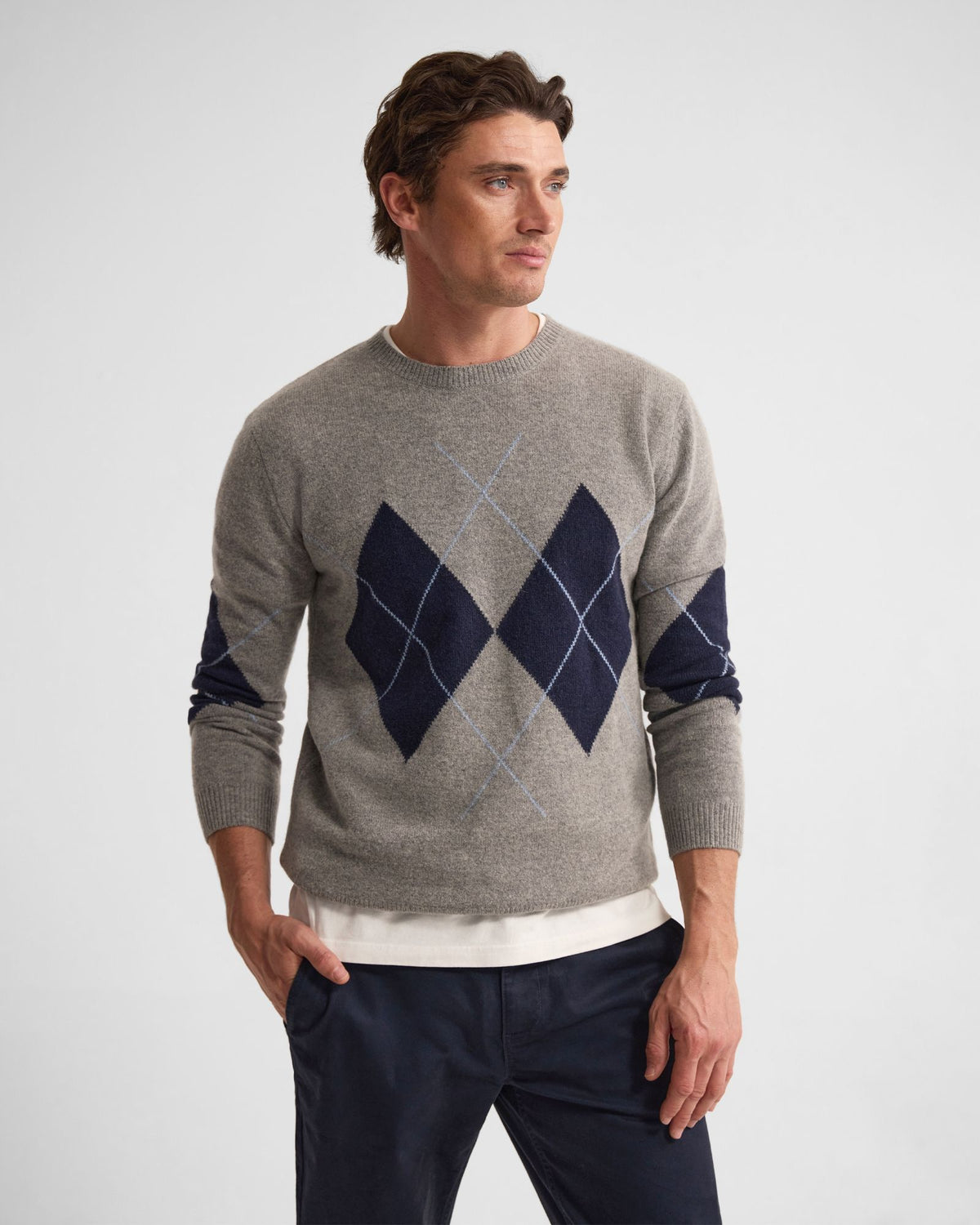 Anton Wool Argyle Crew Neck MENS KNITWEAR
