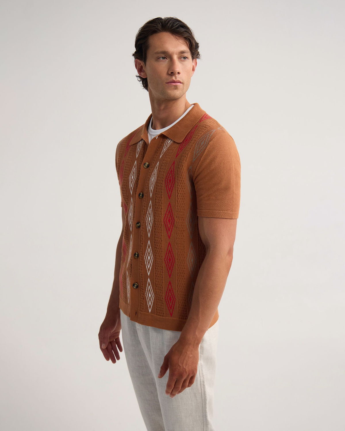 Carey Patterened Button Up Polo MENS KNITWEAR