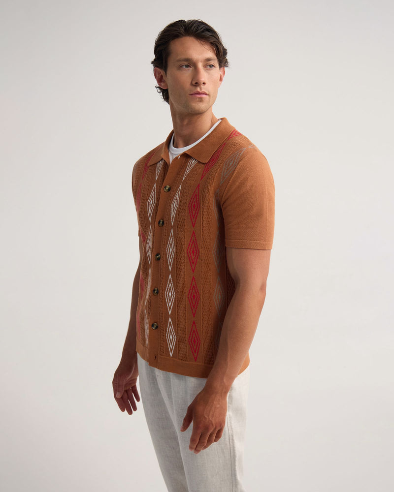 Carey Patterened Button Up Polo MENS KNITWEAR