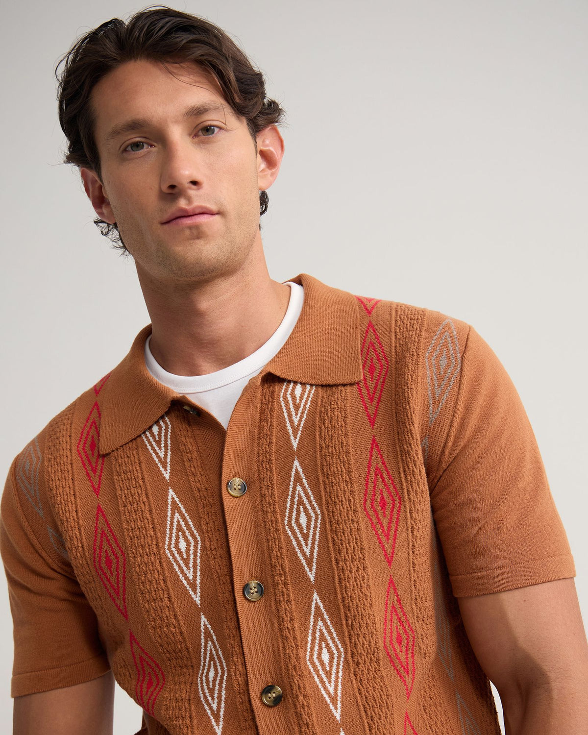 Carey Patterened Button Up Polo MENS KNITWEAR