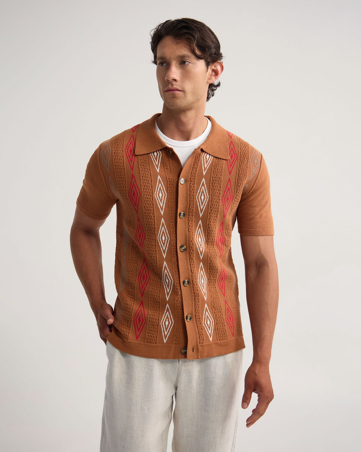 Carey Patterened Button Up Polo MENS KNITWEAR