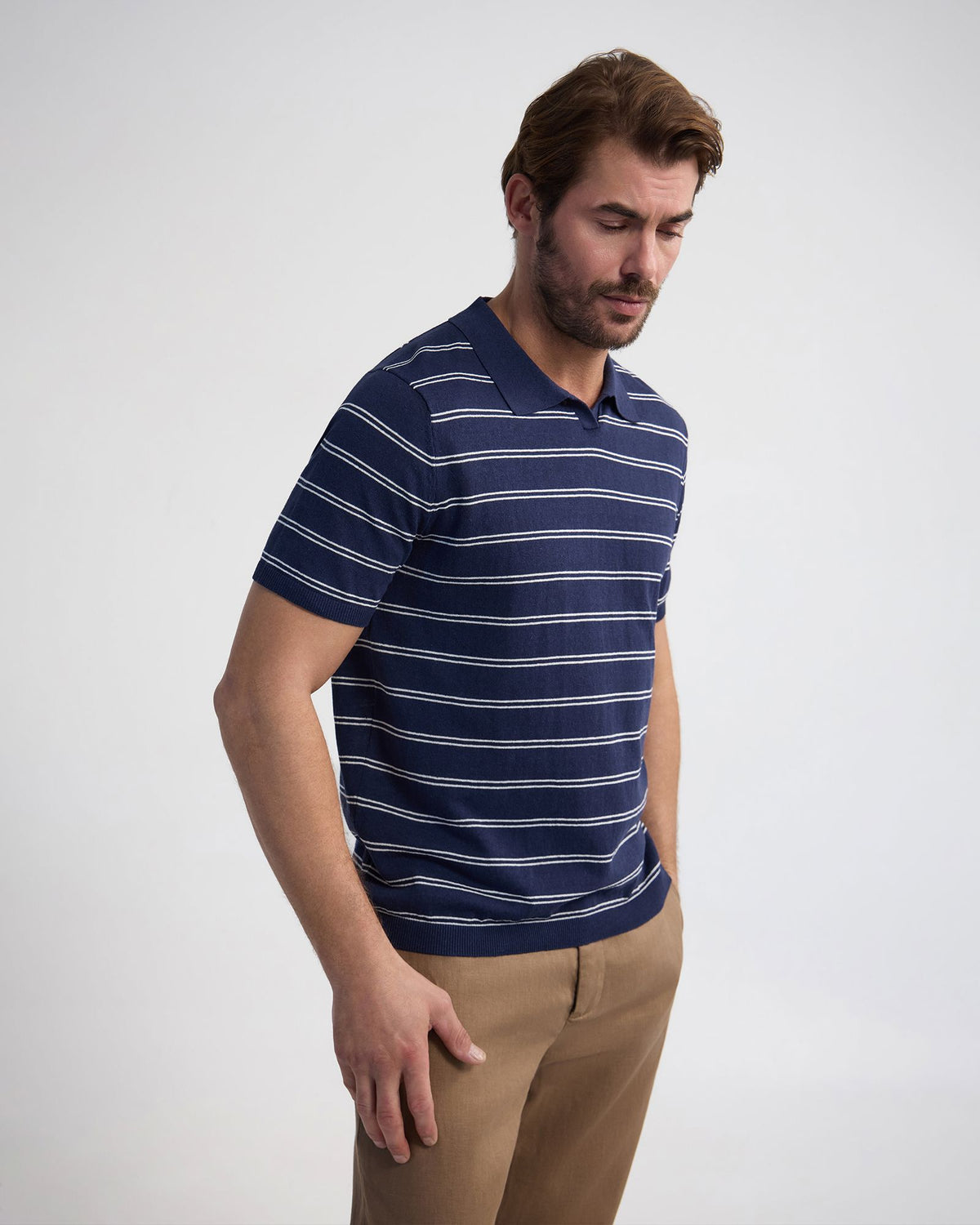 Basey Linen Blend Striped Polo MENS KNITWEAR