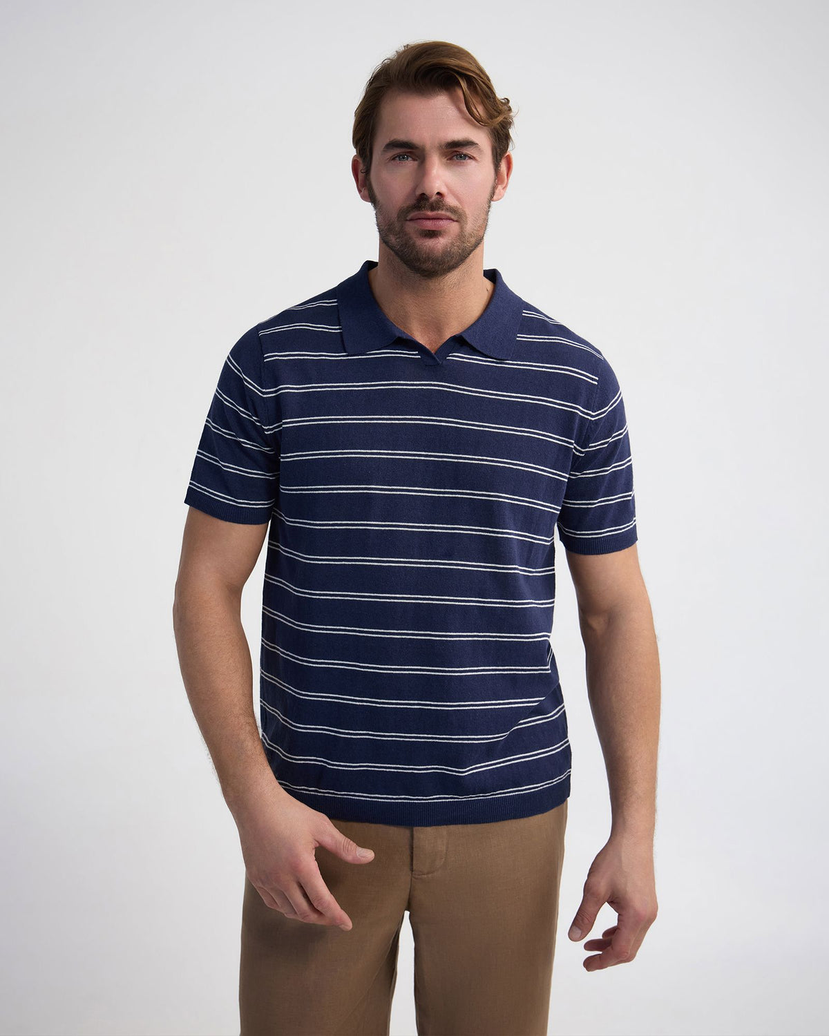 Basey Linen Blend Striped Polo MENS KNITWEAR