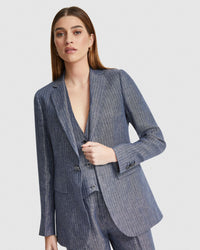 LOLA PINSTRIPE LINE JACKET WOMENS SUITS JKTS COATS