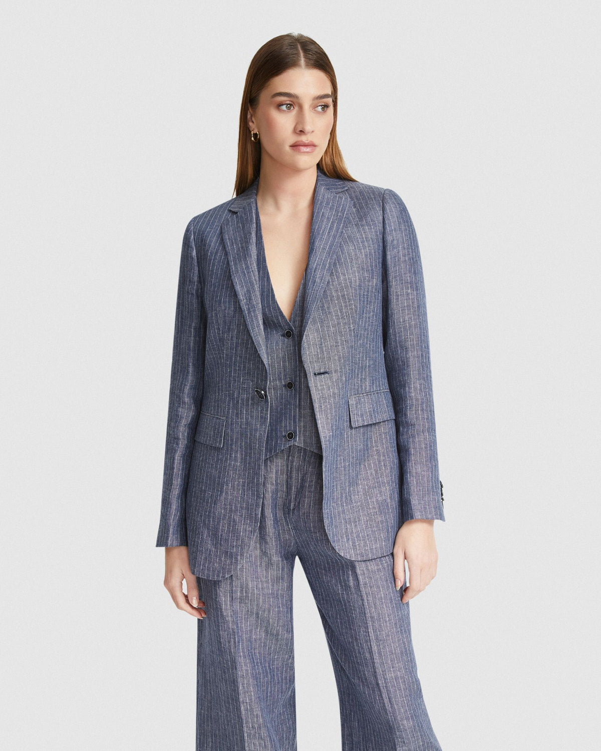 LOLA PINSTRIPE LINE JACKET WOMENS SUITS JKTS COATS